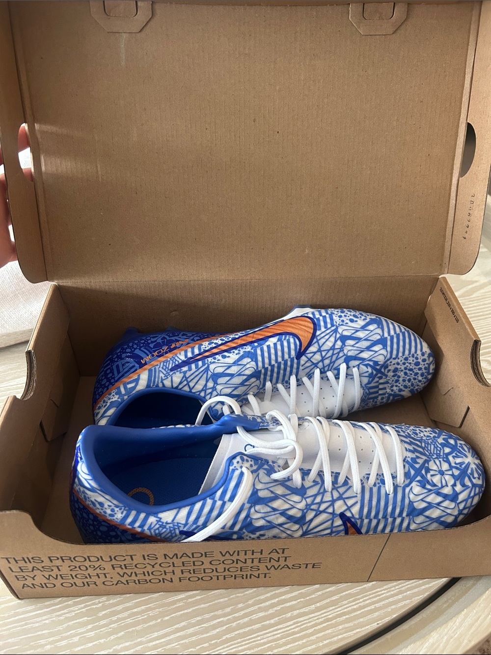Nike Blue, White & Orange Kids Soccer Shoes
